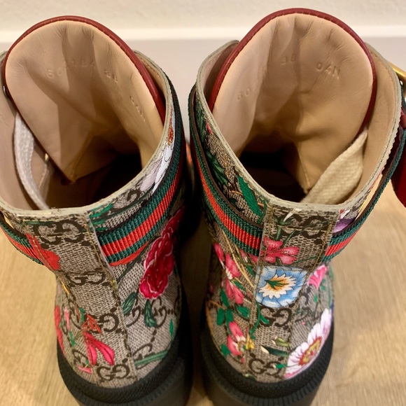 Authentic Gucci Supreme GG Monogram Flora Lace Up Combat Ankle Boots |Sz 38| - Picture 12 of 12